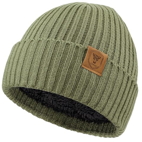 OZERO Men's Beanie Hat, Thermal Fleece-Lined Winter Hat with a Turn-Up Cuff | Recommended for 52-60 cm heads, soft everyday comfort, extra ear coverage, commutes, dog walks, winter travel and school runs