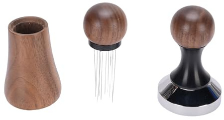 Needle Type Coffee Distributor, 10 Needles, Stainless Steel Walnut Wood Coffee Tamper with Threaded Base for Coffee Machine Supplies (53mm / 2.09in)