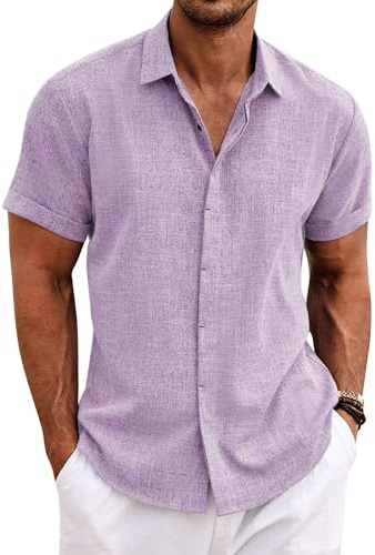COOFANDY Leinenhemd Herren Kurzarm Hemd Button Down Regular Fit Freizeithemden Sommer Strand Leinen Shirt