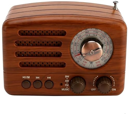 Topteng Retro Radio Bluetooth Lautsprecher, AM/FM/SW Nostalgie Radio, Kofferradio mit USB/TF-Karte, Mini Musikplayer für Zuhause - Dekoratives Vintage Design im Holzlook, Küchenradio Klein