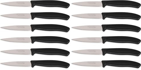 Quttin Coltello per uso quotidiano. Set di 12 coltelli pelapatate manico nero resistente e durevole. Coltello adatto per carne, pelapatate, cucina, tavolo, tavolo, set da 6 pezzi