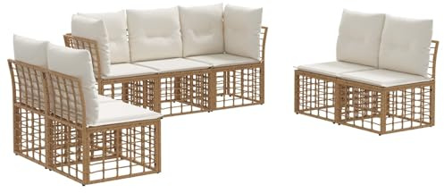 vidaXL Outdoor-Sofagarnitur Natur Polyester, Modernes, wetterfestes Rattan-Sofaset, Flexibles Design, Lounge-Möbel für deinen Garten und die Terrasse