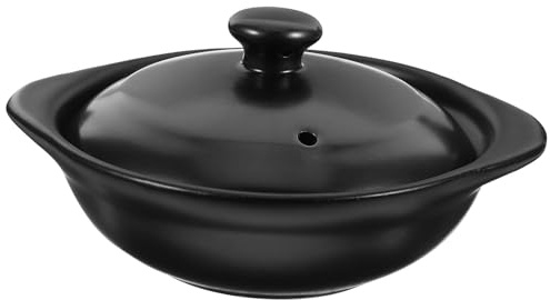 KICHOUSE Olla de Cerámica Negra de 0.8l Resistente al Calor y Difícil de Romper, Adecuado para Guisar Sopas y Preparar Arroz en Cocina Casera