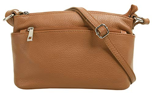 Cluty Umhängetasche Echt Leder Damen Made in Italy, Crossbody Bag, Messenger Bag mit Reißverschluss, Schultertasche aus Rindleder