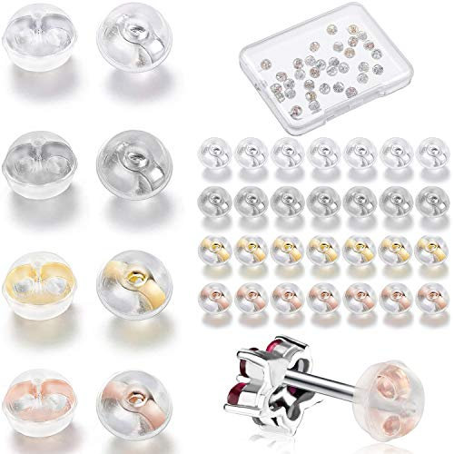 HICARER 40 Stück Ohrring Verschluss Ersatz für 925 Silber Silikon Ohrring Stopper Weiche Ohrstecker Verschluss, mit 1 Aufbewahrungsbox, Anti-Empfindliche für Schmuckherstellung, 4 Farben 0,19 Zoll