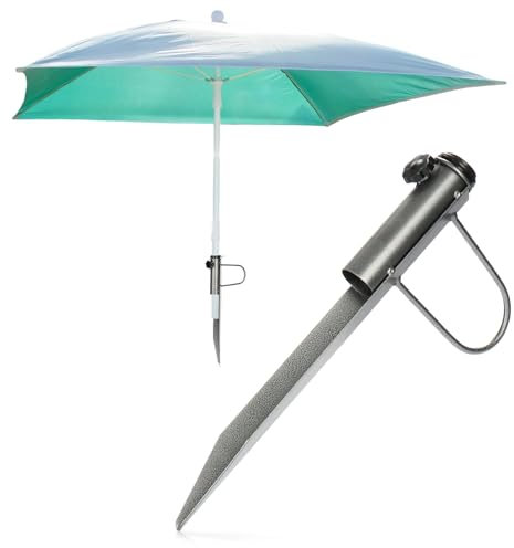 com-four® Sonnenschirmhalter aus massivem Metall - Schirmständer mit Griff, für Kies- und Sandboden - Standfuß für Sonnenschirme mit Ø 25/32/35 mm (silberfarben)