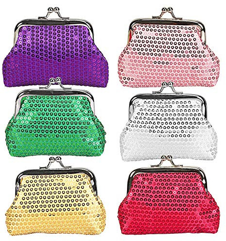 BIGKASI 6 Pcs Porte-Monnaie en Paillette, Porte-Monnaie Femme Rétro, Portefeuille Pailleté pour Fille Enfant Contenir Ecouteur Rouge à Lèvres Ornement
