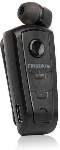 Fineblue F910 - Auricolari Bluetooth Smartphone Con Clip - Filo Retrattile In Ear - Avviso a Vibrazione integrata - Microfono Cancellazione Attiva Del Rumore - Esclusiva StoreBronzi (F910) (Nero)