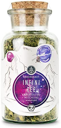 Ankerkraut Infinitee, Bio-Alternative zu Kaffee, Energy-Drink und Gaming-Booster, mit Mate, Ginseng, Moringa, Guarana, loser Kräuter-Tee für etwa 8 Liter, 80g im Korkenglas