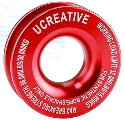 Ucreative Winch Snatch Recovery Ring 66,000 lbs for Soft Shackle and Synthetic Rope for ATV UTV SUV Truck Off-Road Vehicle Recovery (Red)