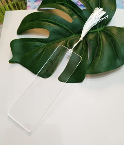 Rechteckige Acryl-Lesezeichenbänke, leere Acrylplatte, blanko, Lesezeichen mit Quasten für DIY-Projekte und Geschenkanhänger, transparent, 10 Stück