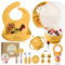 O'doe 17-Piece Baby Led Weaning Feeding Supplies for Toddlers, Baby Feeding Set | Suction Silicone Baby Bowl Self Eating Utensils with Spoons, Cup, Bibs, Food Plate Kit with Lid |Yellow V2