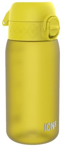 Ion8 Gourde Enfant, 350ml, Anti-Fuite, Facile à Ouvrir, Verrouillage Sécurisé, Lavable en Lave-Vaisselle, Sans BPA, Poignée de Transport, Facile à Nettoyer, Carbone Neutre, Jaune