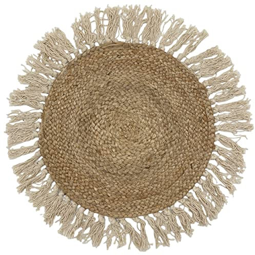 Knüllermarkt 35110 I Jute Platzset/Teppich mit Quasten Natur ca. 50 cm Boho Heimdeko Tisch Esstisch Wohnzimmer Schrank Heimdeko rustikal bloggerstyle