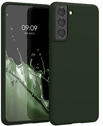 kwmobile Hülle kompatibel mit Samsung Galaxy S21 Hülle - weiches TPU Silikon Case - Cover geeignet für kabelloses Laden - Dunkelgrün matt