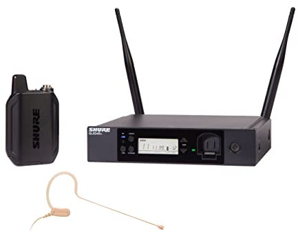 Micrófono inalámbrico Profesional Shure GLXD14R+/MX53 de Doble Banda con batería de 12 Horas y Alcance de 30m. Incluye micrófono de Diadema MX153 y Receptor de Montaje en Rack de un Solo Canal.