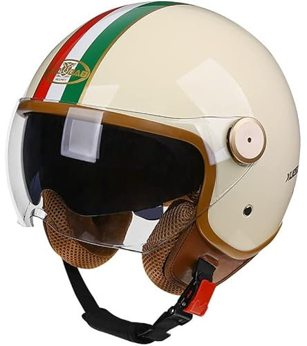 Retro-Motorradhelm Mit Offenem Gesicht, Vintage 3/4 Retro-Vespa-Helm, Motorradhelm Mit Zwei Visieren, Moped, Cruiser, Bobber Und Chopper Für Männer Und Frauen, DOT/ECE-Geprüft C,M:58-59CM