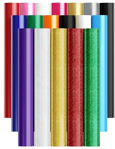 JAVIGA Plotterfolie Textil für Cricut-30.5cm x 25.4cm Flexfolie Plotterfolie Vinyl 18 Stück, Weiß & Schwarz Bügelfolie für Textilien, Transferfolie zum Aufbügeln T-Shirts & Stoffe (16 Farben)