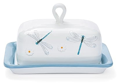 Cooksmart Beurrier britannique en céramique avec couvercle | Grand beurrier pour tous les types de cuisines | Beurrier pour toutes les tailles de beurre – Prairie anglaise