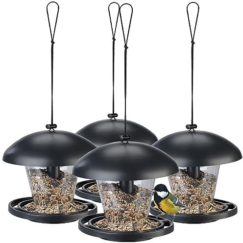 Royal Gardineer Futterhaus: 4er-Set wetterfeste Vogelfutterhäuser zum Aufhängen (Futter Vogelhaus, Vogel-Futterhäuser, Schnee)