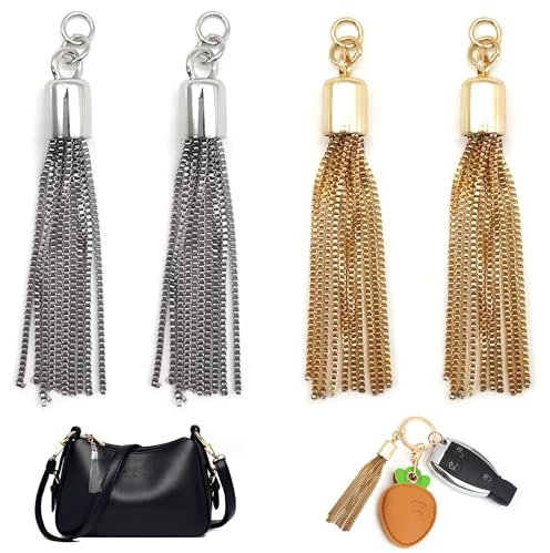 Niuhong 4 Pcs Quasten Charm Anhänger Taschenzubehör Anhänger Tasche Kette Tassel Handtasche Exquisite Metallschmuck Zubehör Quaste Kunst Basteln Dekoration DIY Handwerk Handtasche Schmuckherstellung