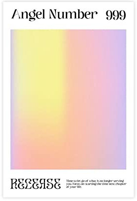 Poster mit Engelszahlen 999 mit Aura, ästhetischer Farbverlauf, Grafik-Poster, Leinwand-Poster, Schlafzimmer-Dekor, Sportlandschaft, Büro, Raumdekoration, Geschenk, ungerahmt, 40 x 60 cm