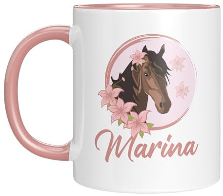 TassenTicker - Tasse mit Namen personalisiert - Pferdemotiv - Geschenke für Mädchen - Personalisierte Tasse - Ideales kleines Geschenk - Geschenk für Frauen - Pferde Mädchen - Tasse mit Motiv - Rosa