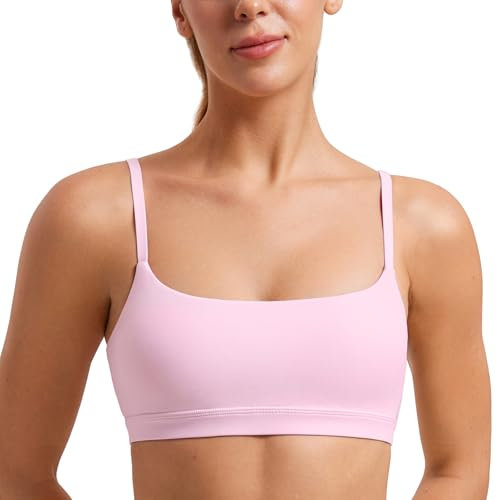 CRZ YOGA Butterluxe Damen Gepolstert Sport BH Ohne Bügel Verstellbar Spaghetti Träger Yoga Bra Fitness Crop Tops Rosa Pfingstrose 44