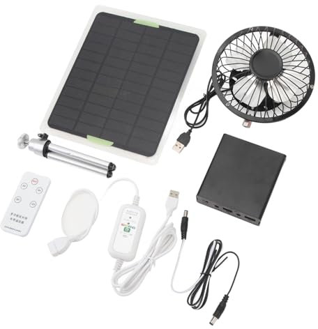 Ventilatore Alimentato da Pannelli Solari, 20W 2350 Giri/min Ventola Di Raffreddamento Portatile, con Pannello Solare Esterno, Telecomando, Staffa, Batteria, Timer, per Viaggiare a Casa e in Campeggio