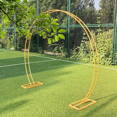 Robuster Metall-Hochzeitsbogen mit runden Rosen, Gartenlaube, Torbogen mit Sockel, rostfrei, kreisförmiger Hintergrund, Party-Dekoration, Tor (Größe: 2,6 x 3,0 m, Farbe: Gelb)