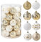 34 Stück Weihnachtskugeln,Christbaumkugeln Kunststoff Christbaumschmuck,Weihnachtsbaumschmuck Mit Schlüsselband,Rentier Gemaltes Set Balldekoration (Goldweiß)