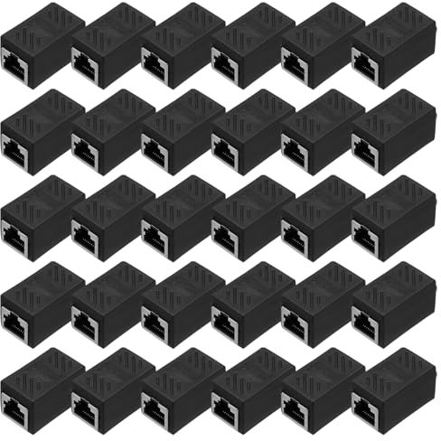 sourcing map 30 Pack RJ45 Ethernet Coupler, Female to Female Cat6 Coupler Ethernet Extension Adapter Network Connector for Cat8/Cat7/Cat6/Cat5e/Cat5,Black