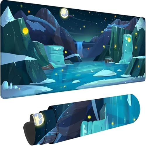 Green Mouse Mat, Mouse Pad xxl 800 x 300mm Desk Mat Large, with Stitched Edges Gaming Mouse Pad Mountains, with Smooth Cloth Surface Anti-Slip Base Large Mouse Mat for Pc Accessories Office Gamer q-I