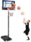 COSTWAY Canasta Baloncesto Exterior, Altura Ajustable 90-210 cm, Canasta Baloncesto Infantil, Rellenable de Arena y Agua, Movíl con Ruedas, Niños y Adultos (Azul)