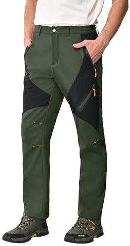 Pantaloni Trekking Uomo Invernali Impermeabile Pantaloni da Neve Softshell Foderati in Pile Pantaloni per attività All'aperto Pantaloni Softshell Sci Termici Impermeabile Grigio-Green+Black-XL