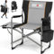 OVERMONT Silla de Camping Plegable - Silla de Director Plegable - Soporta hasta 180 kg - Silla Plegable con Mesa Lateral y Bolsa Isotérmica para Camping Pesca Festival Negro