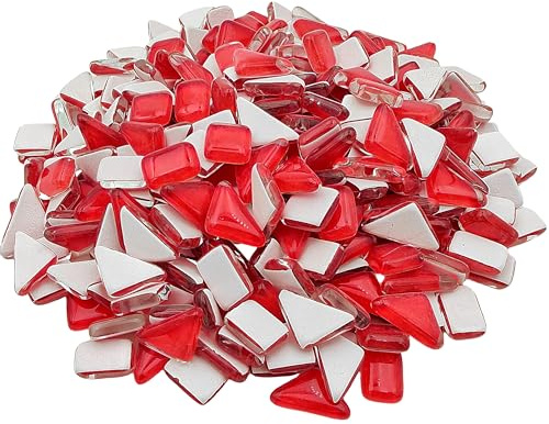 500 g Kristallglas-Mosaikfliesen, Glasmosaikstücke zum Basteln, unregelmäßige Mosaikstücke für Heimdekoration oder Bastelarbeiten, Mosaikherstellung (rot)