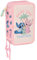 STITCH BEACH - Trousse scolaire avec 37 outils inclus, trousse pour enfant, idéale pour les enfants de 5 à 14 ans, confortable et polyvalente, qualité et résistance, 12,5 x 5,5 x 19,5 cm, rose pastel,