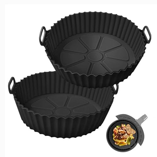 Weenwill Air Fryer Silicone Liners,2 Pcs Round Silicone Air Fryer Liner Reusable Silicone Air Fryer Pot Non Stick Heat Resistant Silicone Liners Air Fryer Accessories for Home Kitchen(Black)