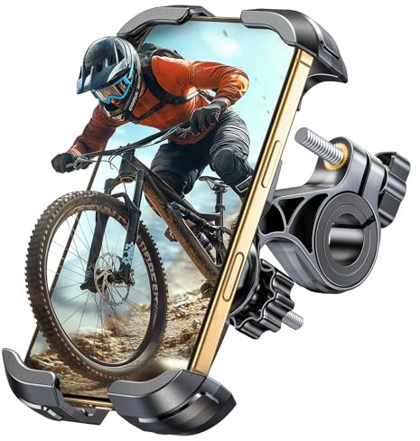 Glangeh Bike Phone Holder, [Upgraded Reinforced Clamp] Motorbike Phone Mount with Secure Lock, Universal 360° Rotatable Bike Phone Mount Compatible with iPhone 17 Pro Max/15/S25 Ultra, 4.7-6.9’’ Phone
