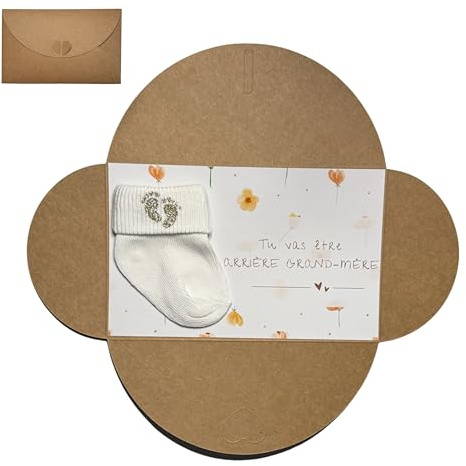 Moonbaby Annonce grossesse Floral Papi Mamie Tata Tonton Grands parents carte imprimée avec enveloppe et chaussette (Arrière grand mère)