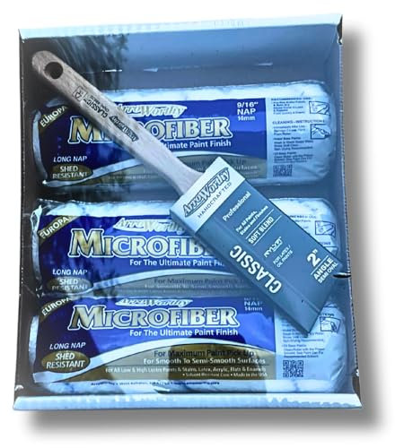 Arroworthy Classic Pro Pack, 3 x 9 Inch Microfibre Sleeves, 2 Inch Classic Angled Paint Brush, 4 Piece Set