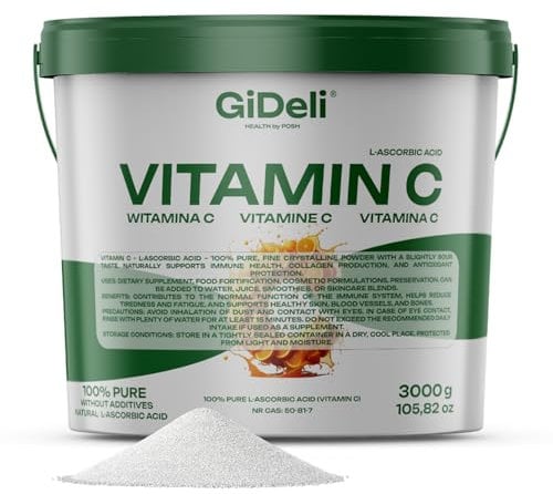 GiDeli Vitamina C en polvo 3000g puro ácido L-ascórbico suplemento dietético antioxidante apoyo inmunológico