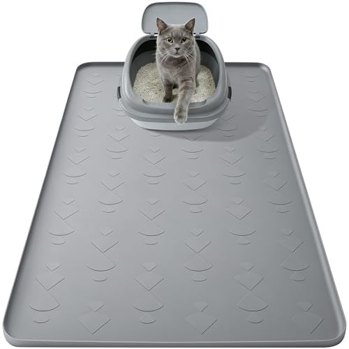 ECHOBUY Kattsandmatta 86 x 56 cm kattsandmatta kattsand matta silikon stor storlek kattlåda matta vattentät och lätt att rengöra (grå)