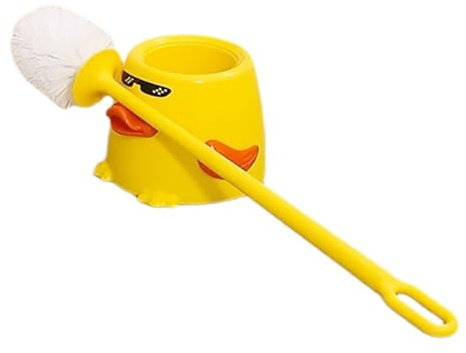 Cute Yellow Duck Toilet Brush Plastic Long Handle Soft Bristles | Toilet Cleaner Brush, Scratch-free Thorough Cleaning, Bathroom Bowl Scrubber with Playful Decor