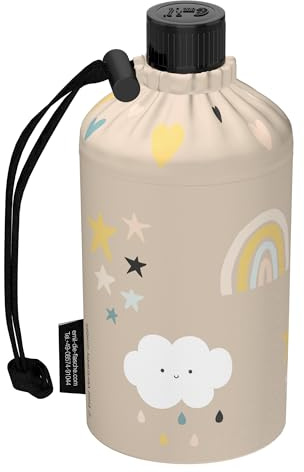 Emil Trinkflasche aus Glas für Kinder – Happy Clouds 0,3l | Für Mädchen, Jungen & Eltern, isolierte Glasflasche mit Hülle, auslaufsicher, schadstofffrei, für Schule, Freizeit & Sport