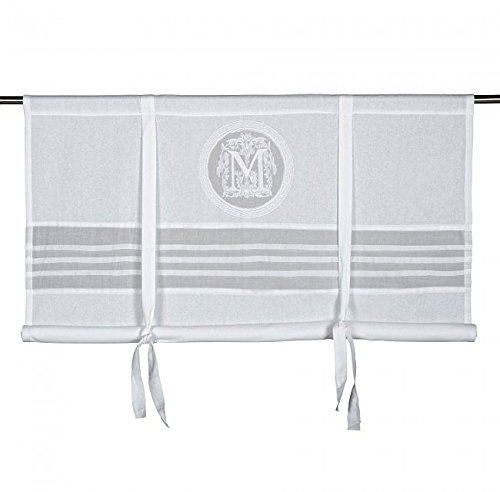 Scheibengardine Raff Gardine Raffrollo Vorhang 'Molly' 180 x 100 cm (BxH) weiß mit aufgesticktem Monogramm Baumwolle Landhaus Shabby French Vintage Retro Antik Nostalgie