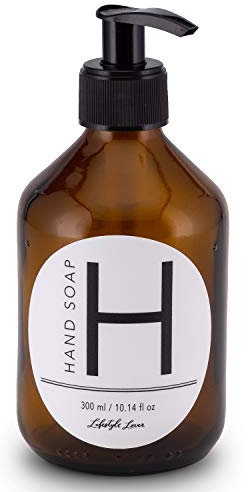Lifestyle Lover Seifenspender aus Braunglas, Bernsteinfarben für Seife, Spüli, Shampoo, Lotionen (Hand Soap 'H' 300ml)