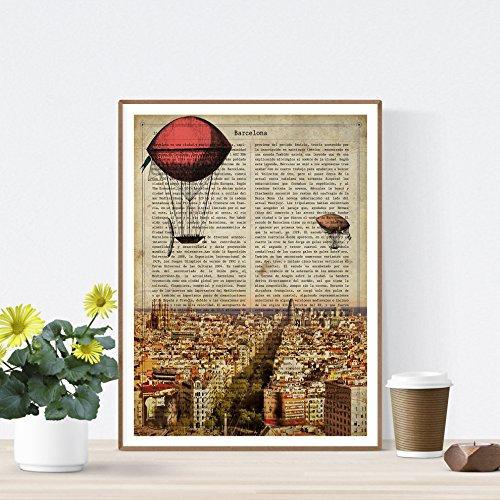 Nacnic Vintage Poster von Barcelona 2. Illustration, Foto und Collage mit der Geschichte der spanischen Städte. Größe A4 Papier bedruckt 250 Gramm.