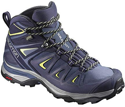 Salomon X Ultra 3 Wide Mid Gore-Tex (wasserdicht) Damen Trekking- & Wanderschuhe, Blau (Crown Blue/Evening Blue/Sunny Lime), 44 EU